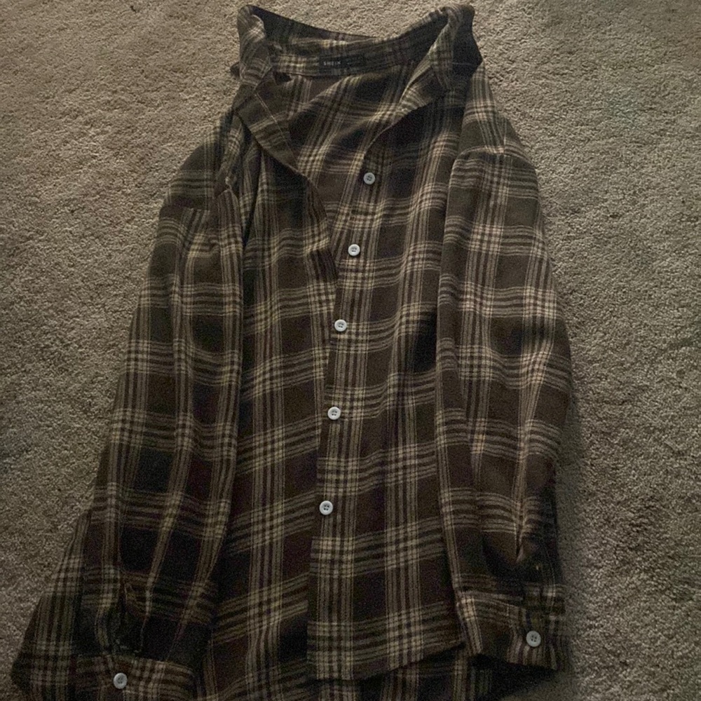 brown on brown plaid button up